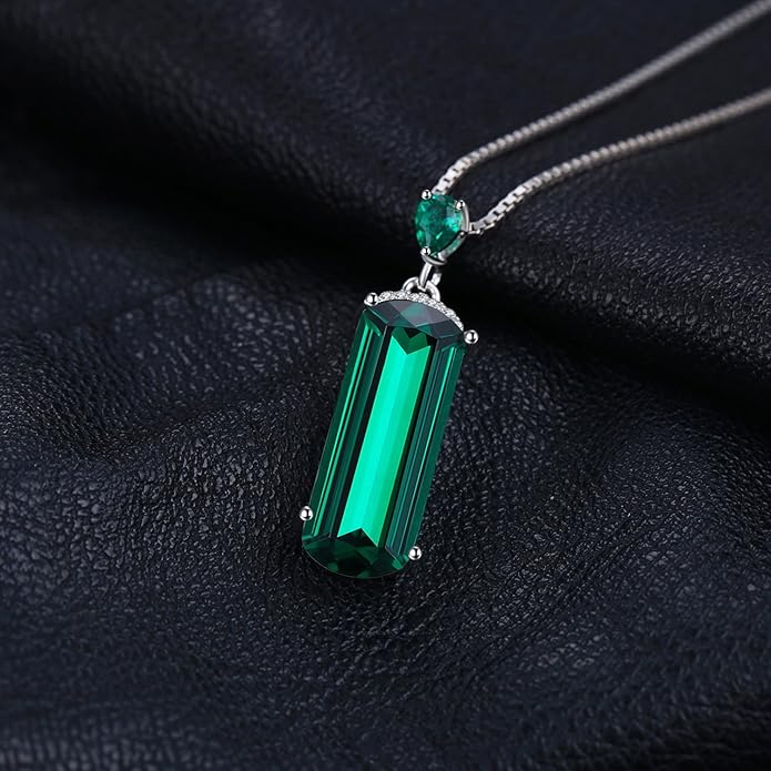 925 Sterling Silver 6ct Emerald Cut Simulated Emerald Necklace