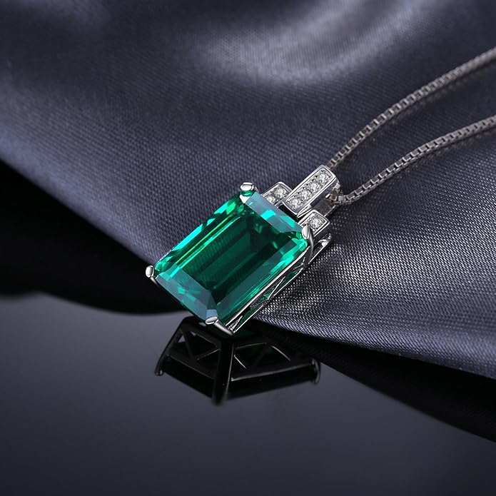 925 Sterling Silver Emerald Cut Simulated Emerald Necklace