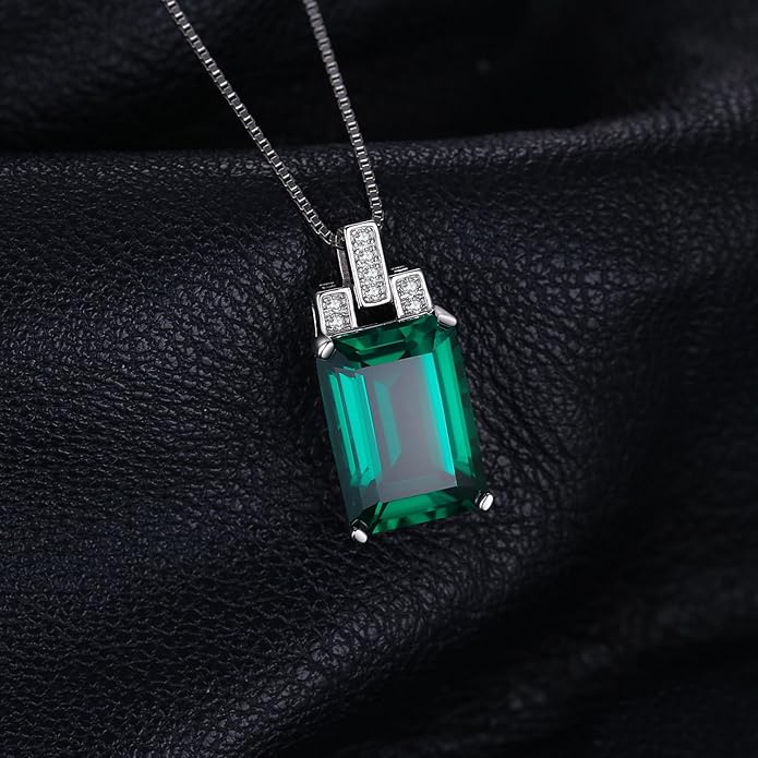 925 Sterling Silver Emerald Cut Simulated Emerald Necklace