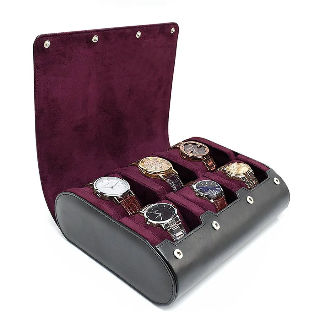 Premium 6-Slot Leather Watch Travel Case Roll Organiser