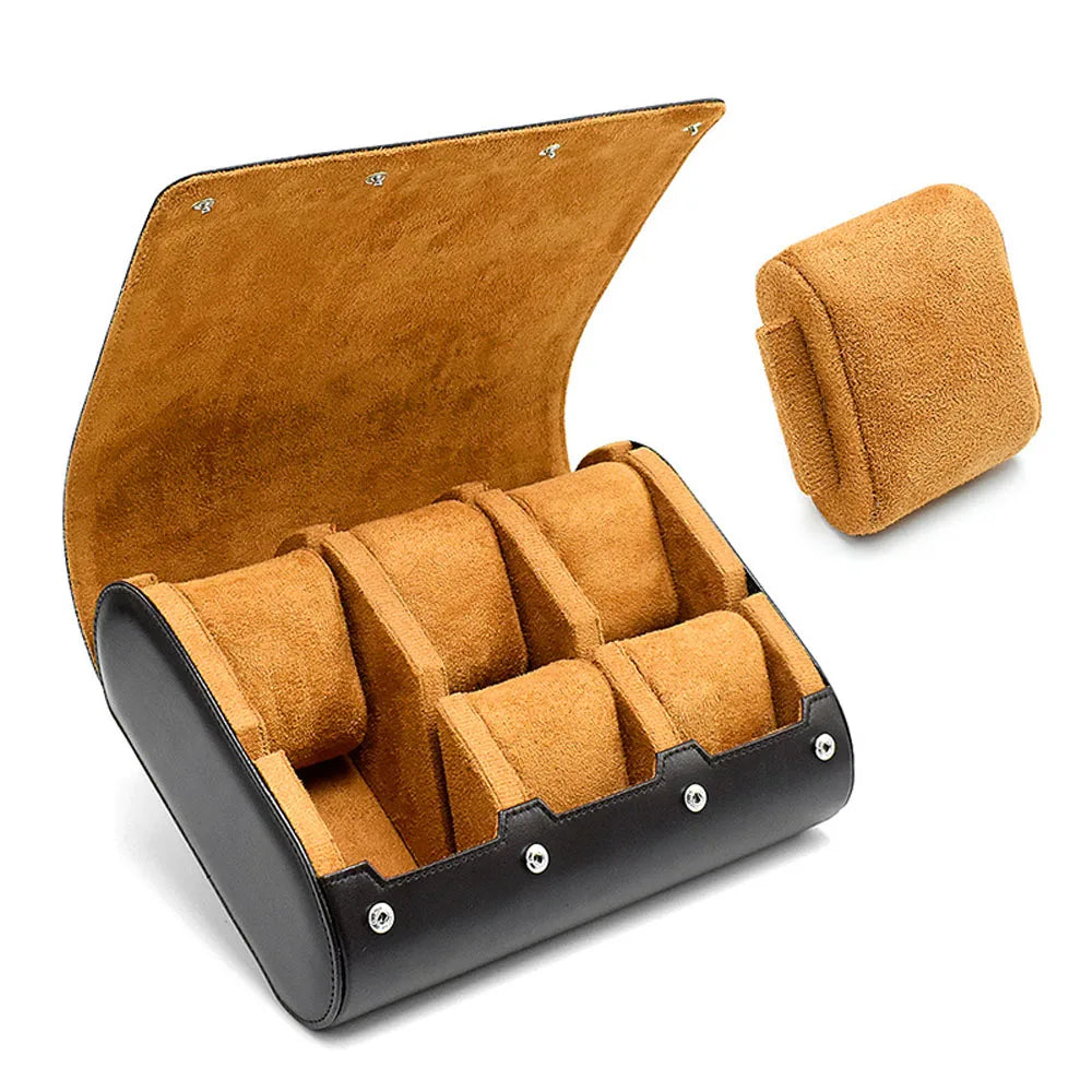 Premium 6-Slot Leather Watch Travel Case Roll Organiser
