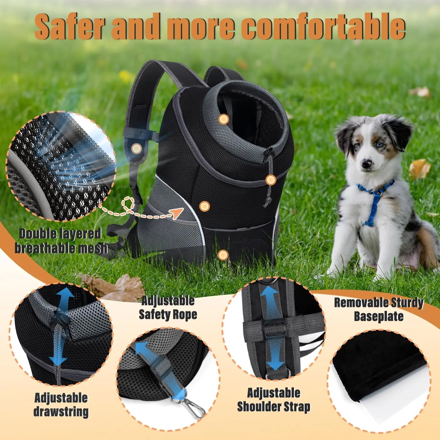Front-Folded Ventilation Mesh Pet Backpack with Harness Lock