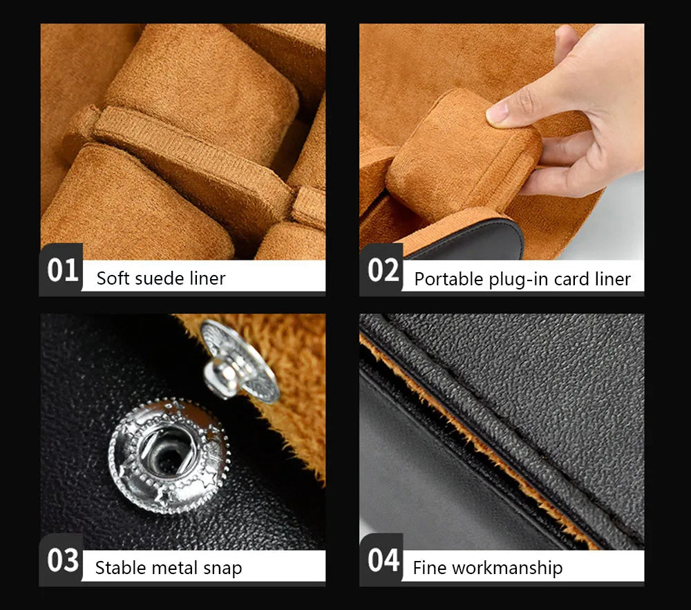 Premium 6-Slot Leather Watch Travel Case Roll Organiser