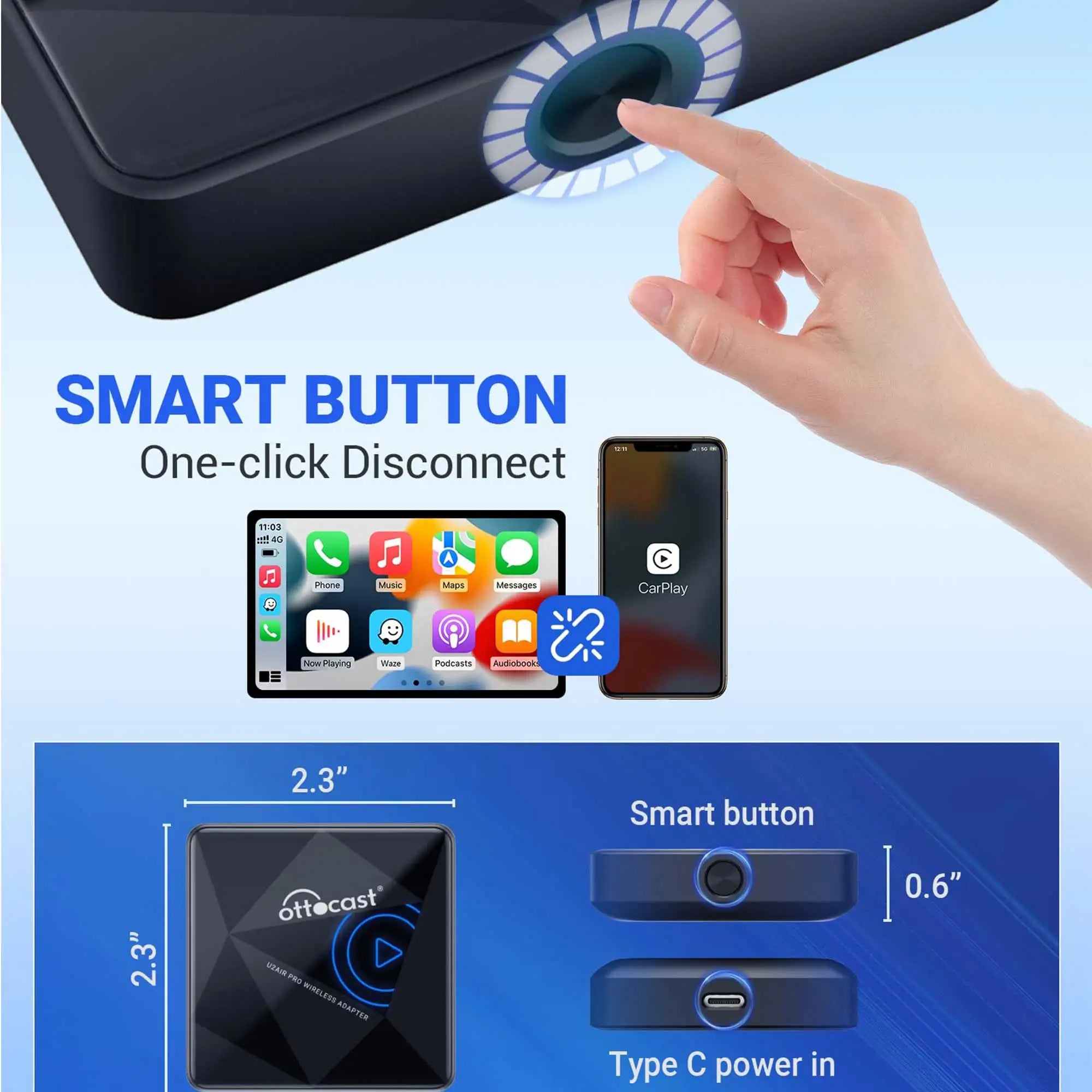 OTTOCAST Wireless CarPlay Adapter U2Air PRO Smart Box Car Accessories for Wired CarPlay Car Support for iPhone 16 15 14 13