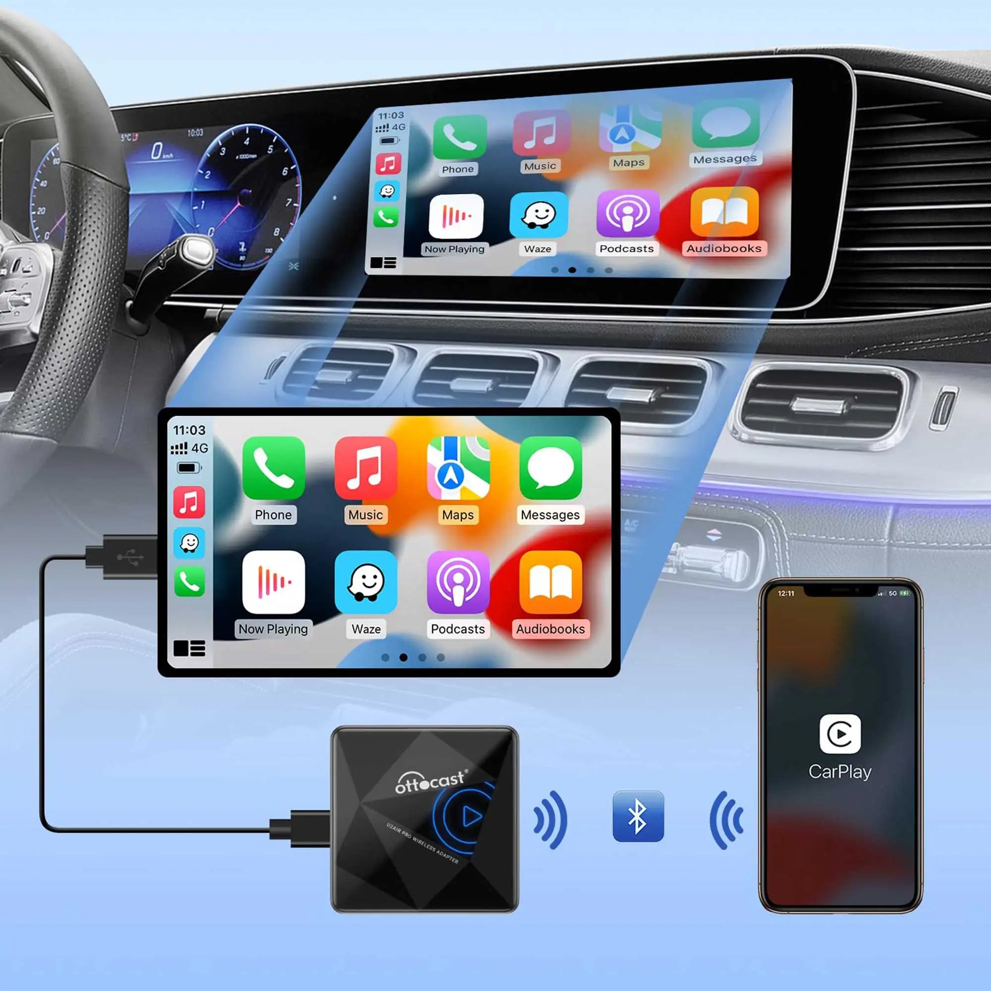 OTTOCAST Wireless CarPlay Adapter U2Air PRO Smart Box Car Accessories for Wired CarPlay Car Support for iPhone 16 15 14 13