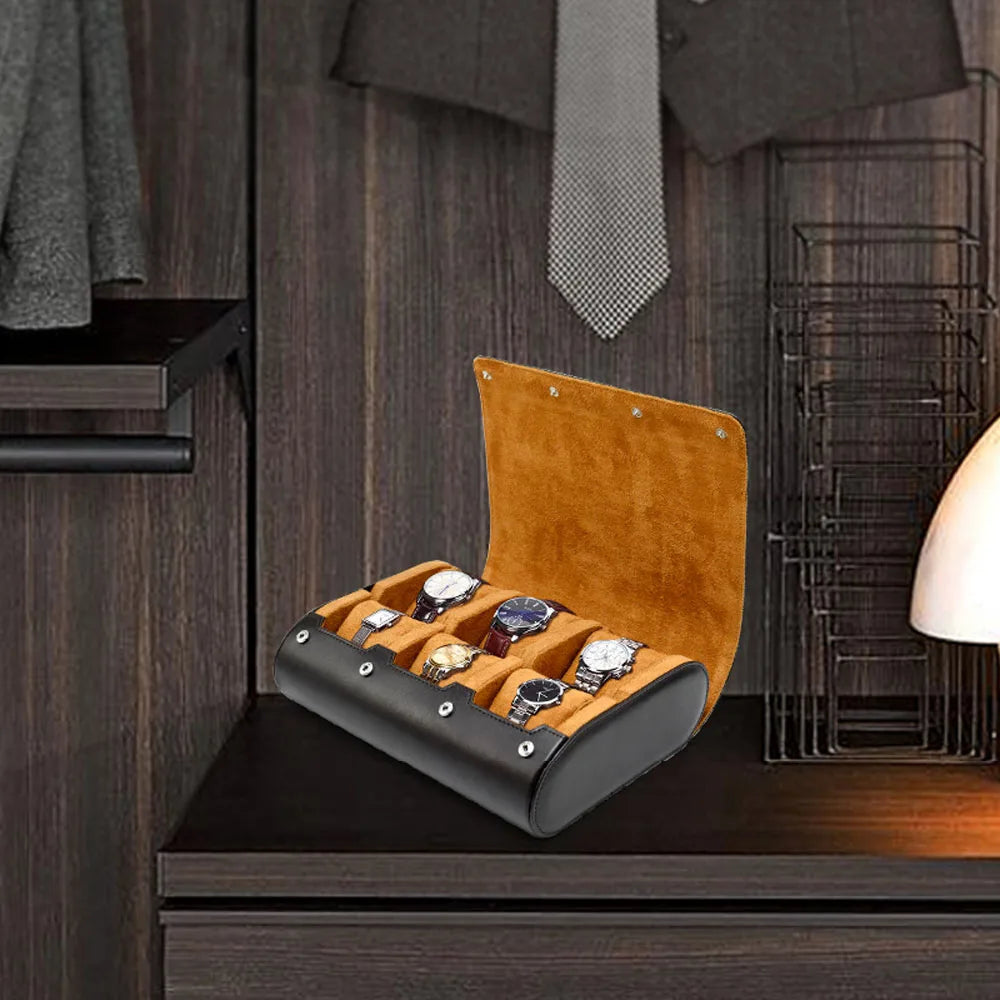 Premium 6-Slot Leather Watch Travel Case Roll Organiser