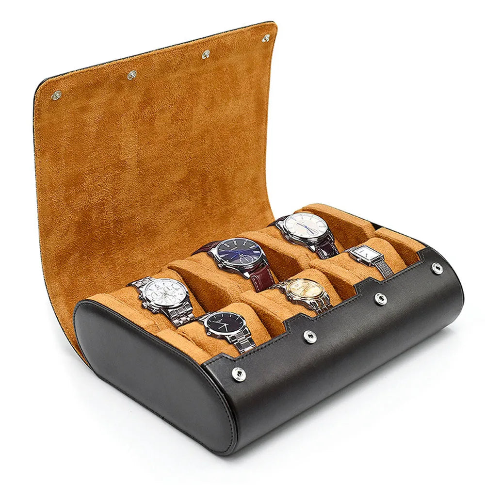 Premium 6-Slot Leather Watch Travel Case Roll Organiser