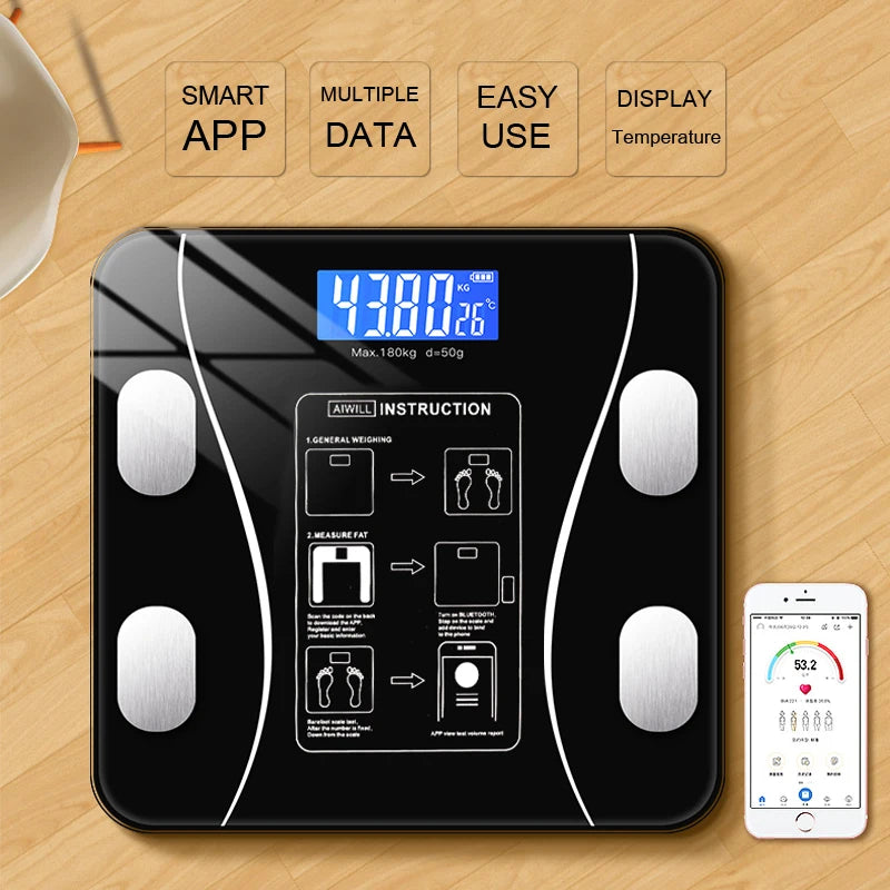 Smart Wireless Digital Body Fat Scale Bluetooth-Compatible Bathroom Weight Analyzer with Smartphone App for Body Composition