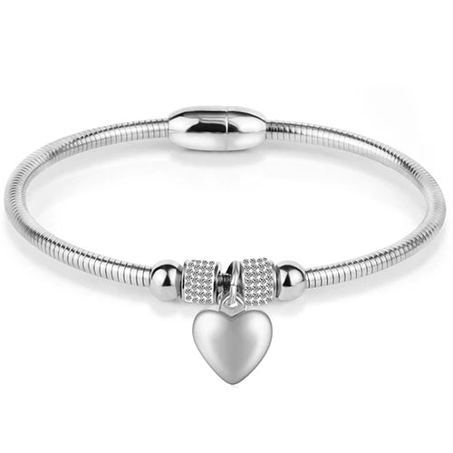 Leather Rope Stainless Steel Magnet Clasp Charm Bracelet Gold Silver