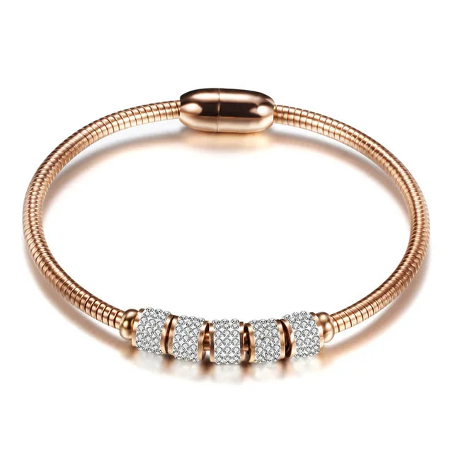 Leather Rope Stainless Steel Magnet Clasp Charm Bracelet Gold Silver