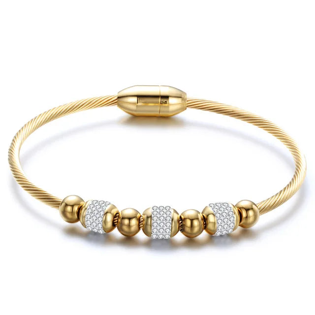 Leather Rope Stainless Steel Magnet Clasp Charm Bracelet Gold Silver