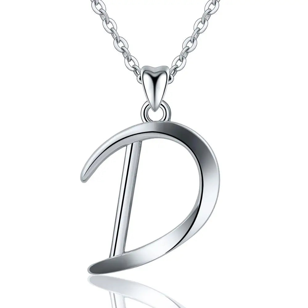 925 Sterling Silver Initial Letter Pendant Necklace