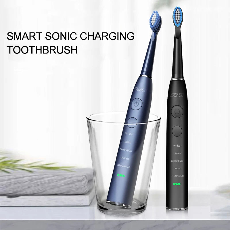 Seago Electric Toothbrush USB Rechargeable Adult 360 Days Long Battery Life IPX7 4 Replacement Heads Travel Box  SG-575