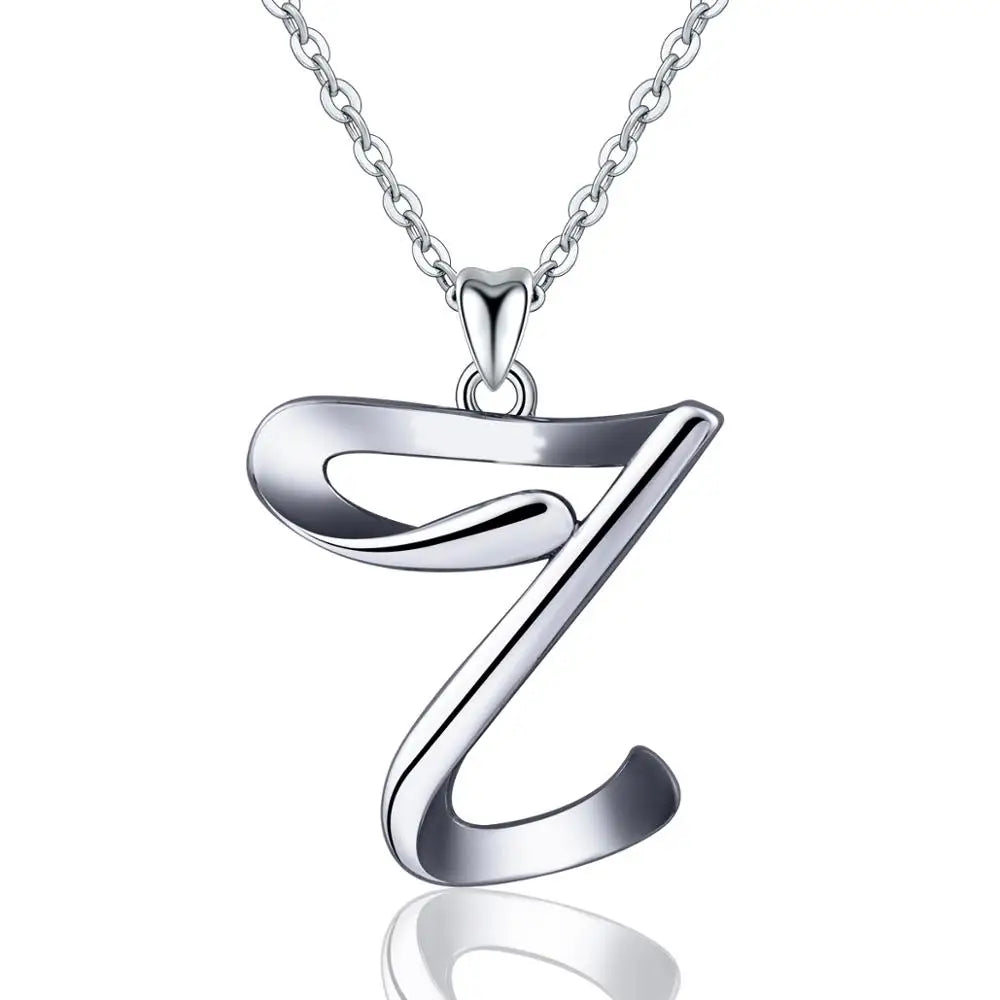 925 Sterling Silver Initial Letter Pendant Necklace