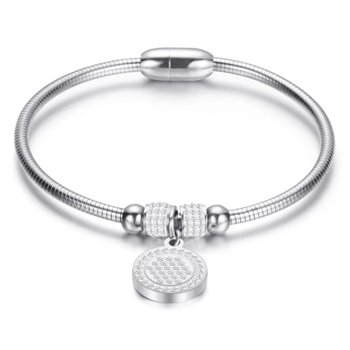 Leather Rope Stainless Steel Magnet Clasp Charm Bracelet Gold Silver