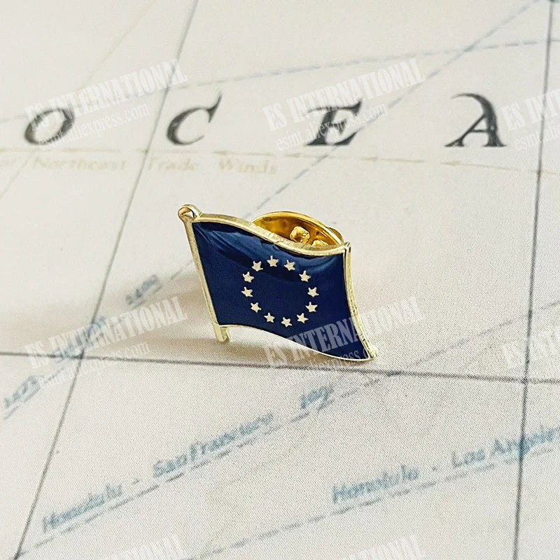 European Union Flag Crystal Metal Enamel Lapel Pin Badge