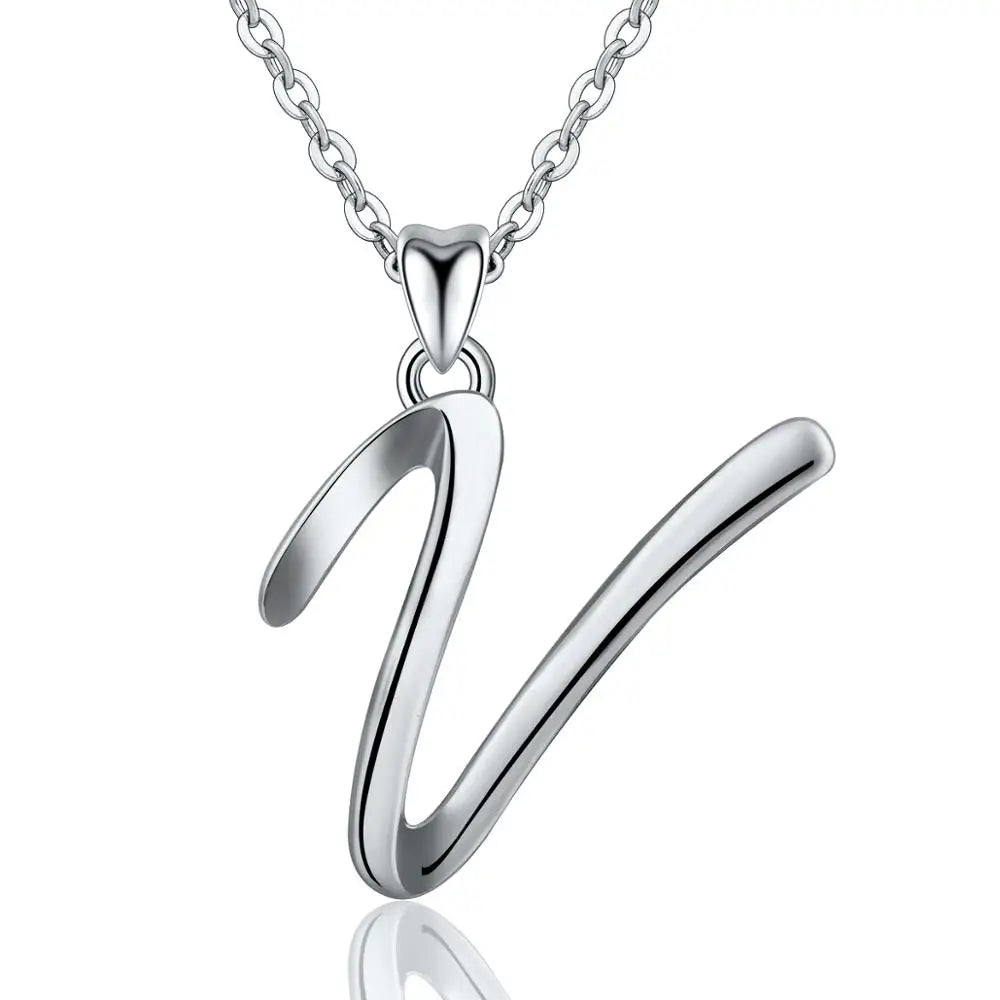 925 Sterling Silver Initial Letter Pendant Necklace