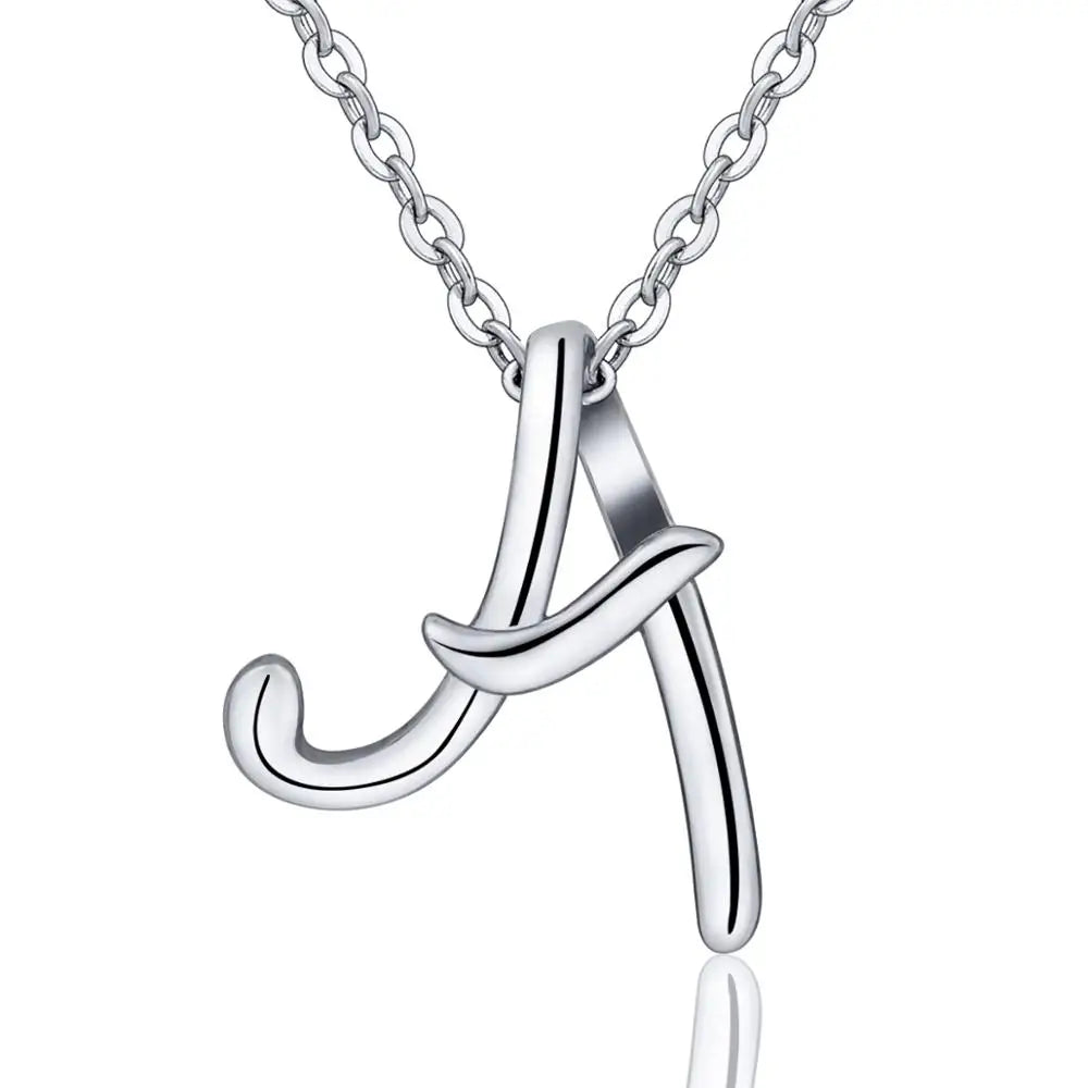925 Sterling Silver Initial Letter Pendant Necklace