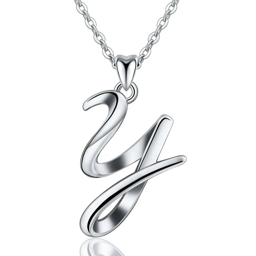 925 Sterling Silver Initial Letter Pendant Necklace