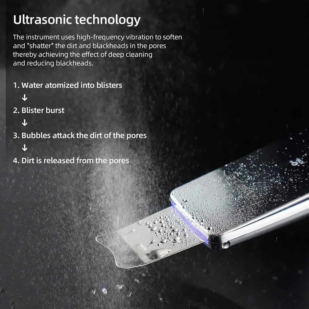 Ultrasound Facial Scrubber Shovel ION LED Light Face EMS Facial Peeling Pore Clean Removal Blackhead Cleansing Skin Care Tool