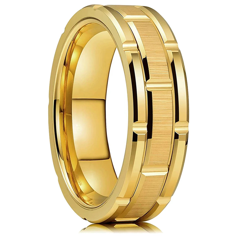 8mm Brushed Stainless Steel Step Edge Ring Multi-Color Collection