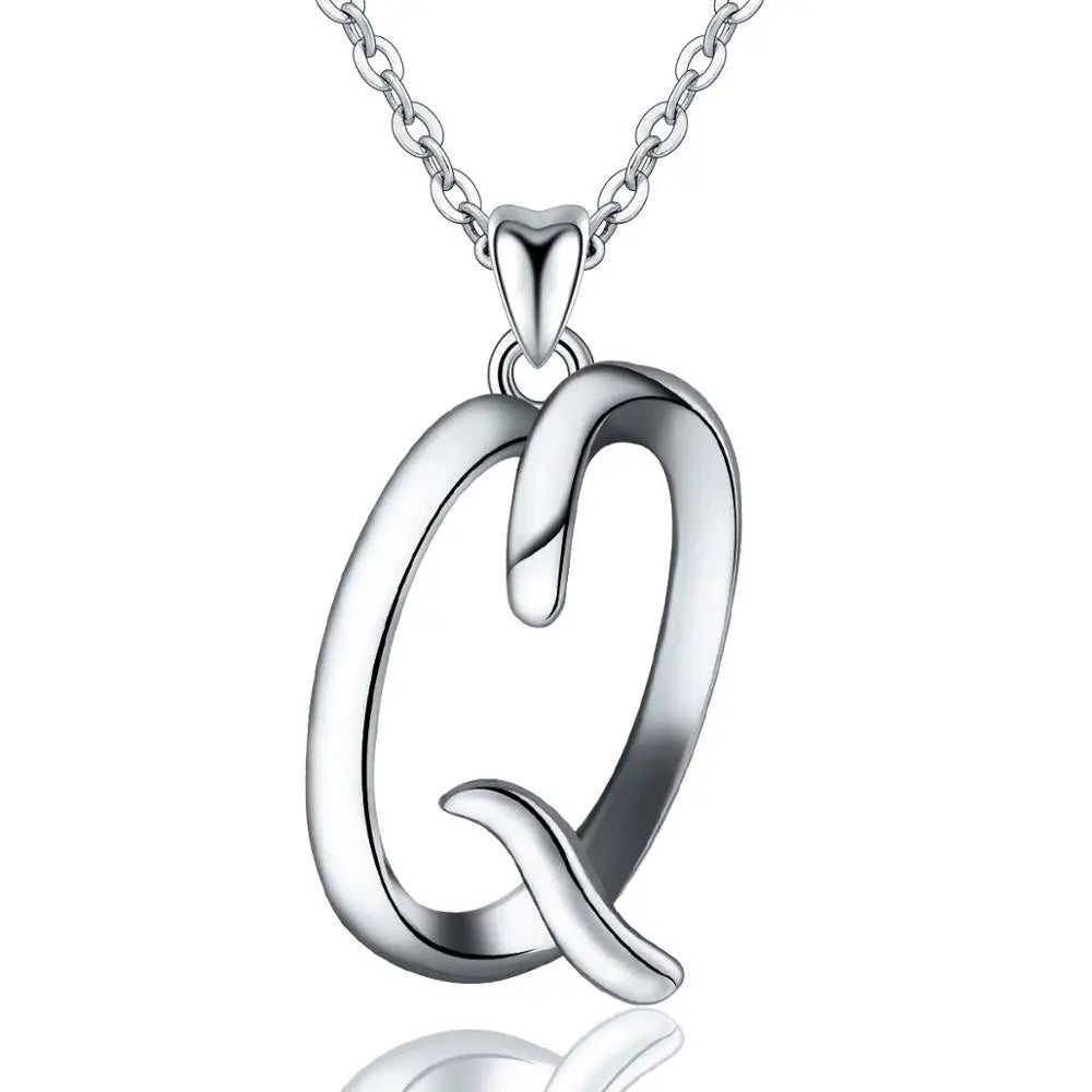 925 Sterling Silver Initial Letter Pendant Necklace