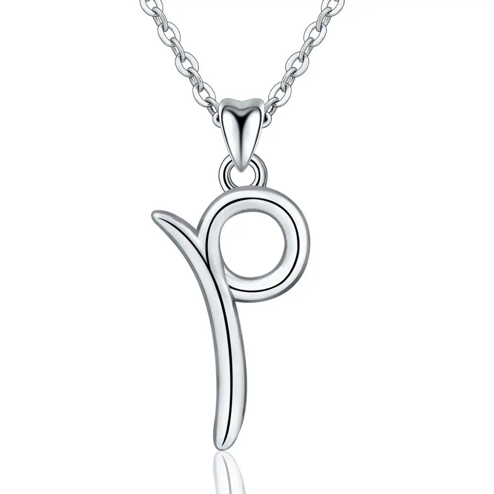 925 Sterling Silver Initial Letter Pendant Necklace