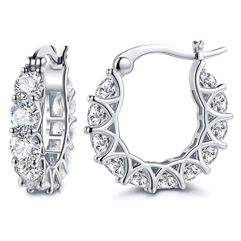 Brincos de Argola Huitan Full Paved com Cristais CZ para Mulheres Acessórios Deslumbrantes para Festas de Casamento Joias Delicadas para Presentes de Aniversário