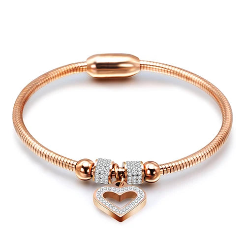 Leather Rope Stainless Steel Magnet Clasp Charm Bracelet Gold Silver
