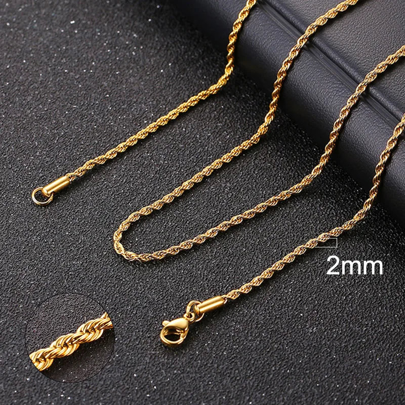 Stainless Steel Cuban Link and Rope Chain Necklace