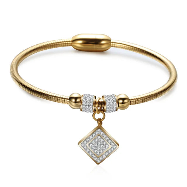 Leather Rope Stainless Steel Magnet Clasp Charm Bracelet Gold Silver