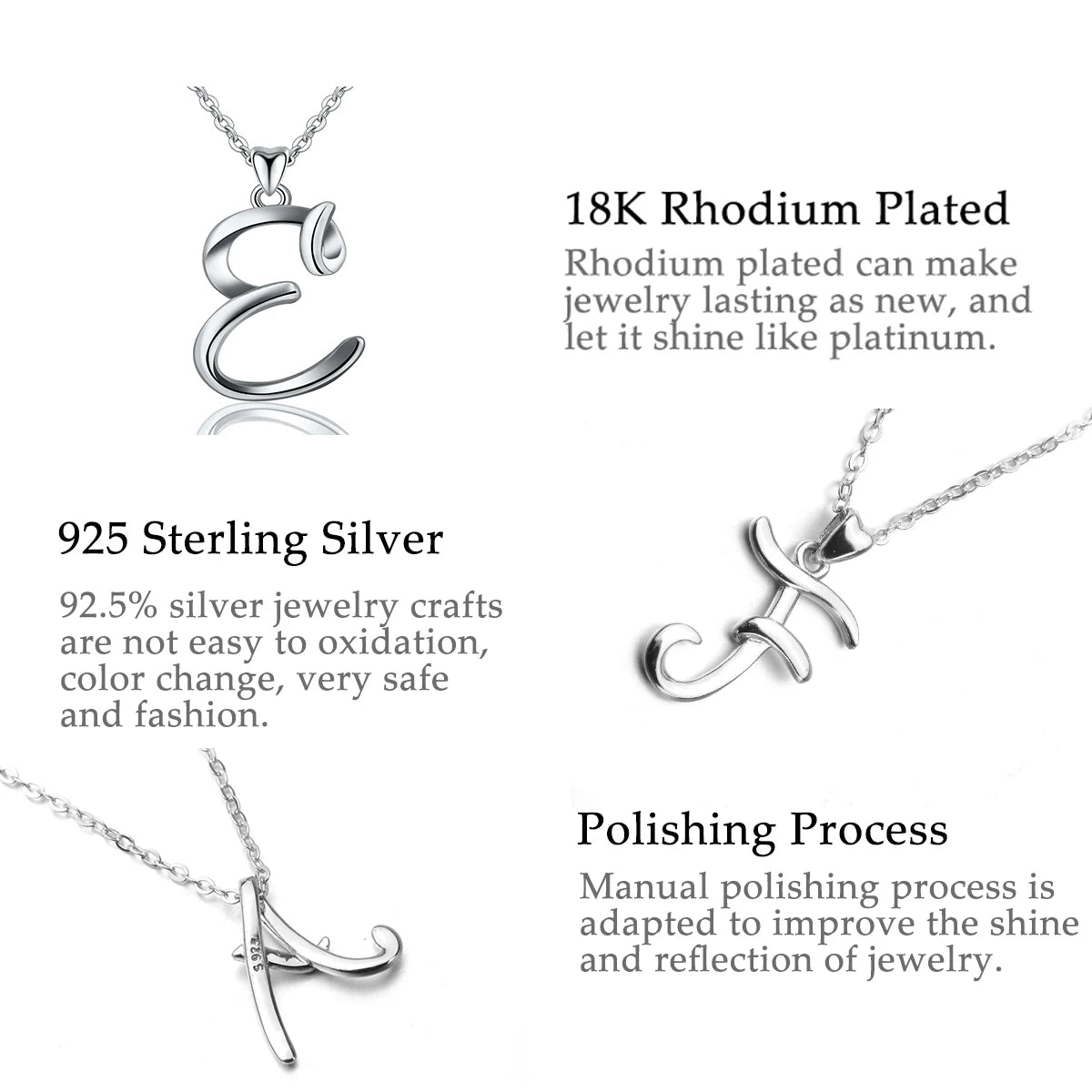 925 Sterling Silver Initial Letter Pendant Necklace