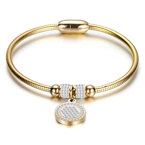 Leather Rope Stainless Steel Magnet Clasp Charm Bracelet Gold Silver