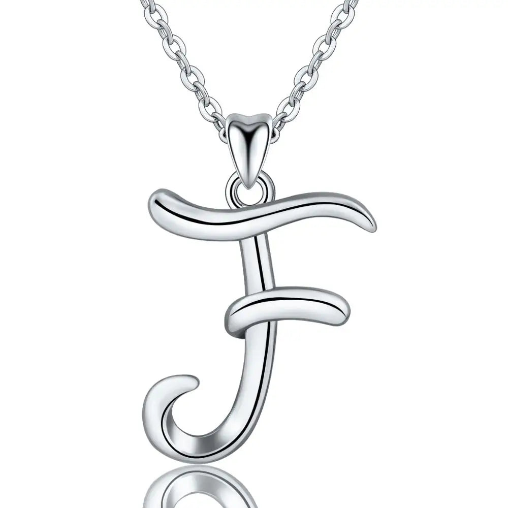 925 Sterling Silver Initial Letter Pendant Necklace
