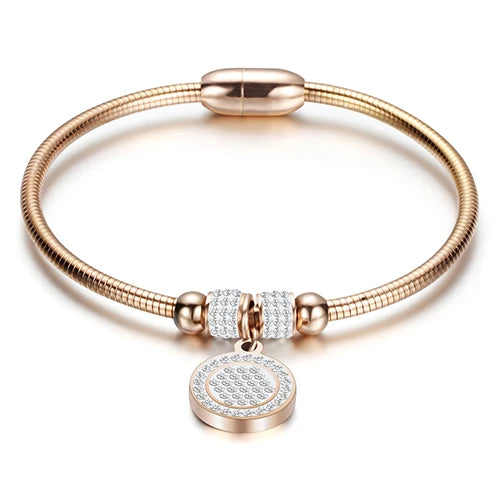 Leather Rope Stainless Steel Magnet Clasp Charm Bracelet Gold Silver