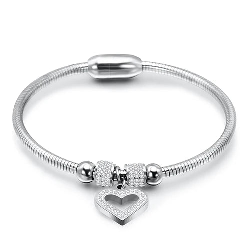 Leather Rope Stainless Steel Magnet Clasp Charm Bracelet Gold Silver