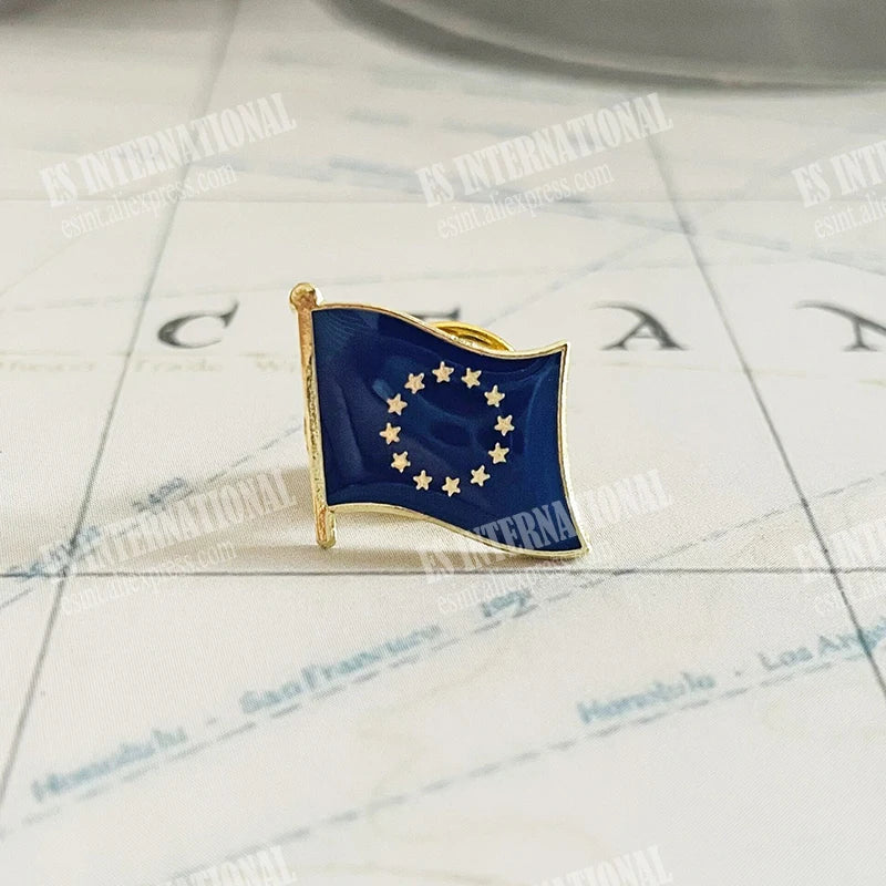 European Union Flag Crystal Metal Enamel Lapel Pin Badge
