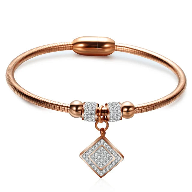 Leather Rope Stainless Steel Magnet Clasp Charm Bracelet Gold Silver