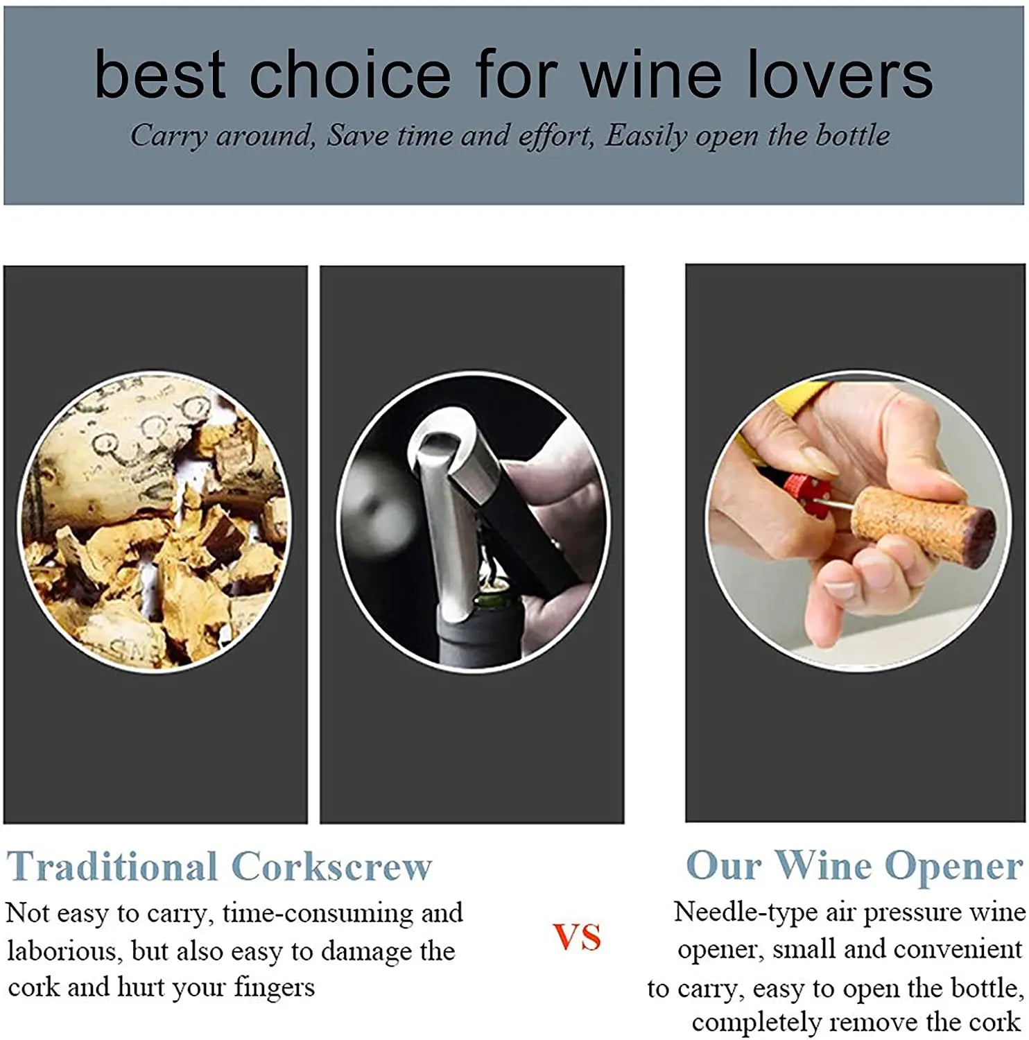 Wine Opener Air Pump Wine Bottle Opener Stainless Steel Pin Cork Remover Air Pressure Corkscrew Kitchen Tools Bar Accessory