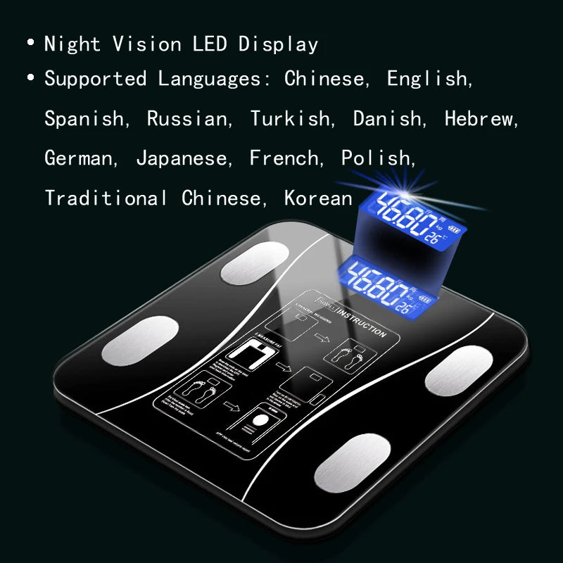 Smart Wireless Digital Body Fat Scale Bluetooth-Compatible Bathroom Weight Analyzer with Smartphone App for Body Composition