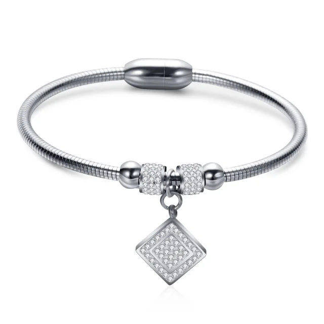 Leather Rope Stainless Steel Magnet Clasp Charm Bracelet Gold Silver