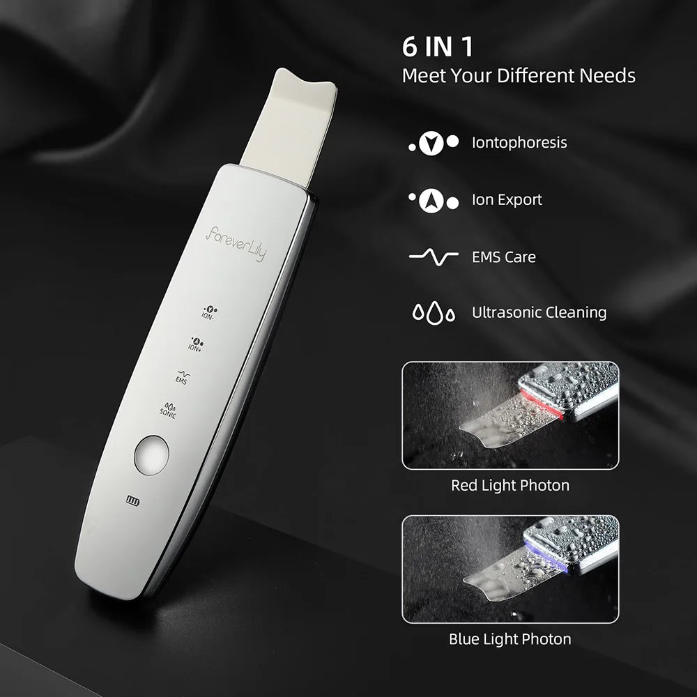 Ultrasound Facial Scrubber Shovel ION LED Light Face EMS Facial Peeling Pore Clean Removal Blackhead Cleansing Skin Care Tool