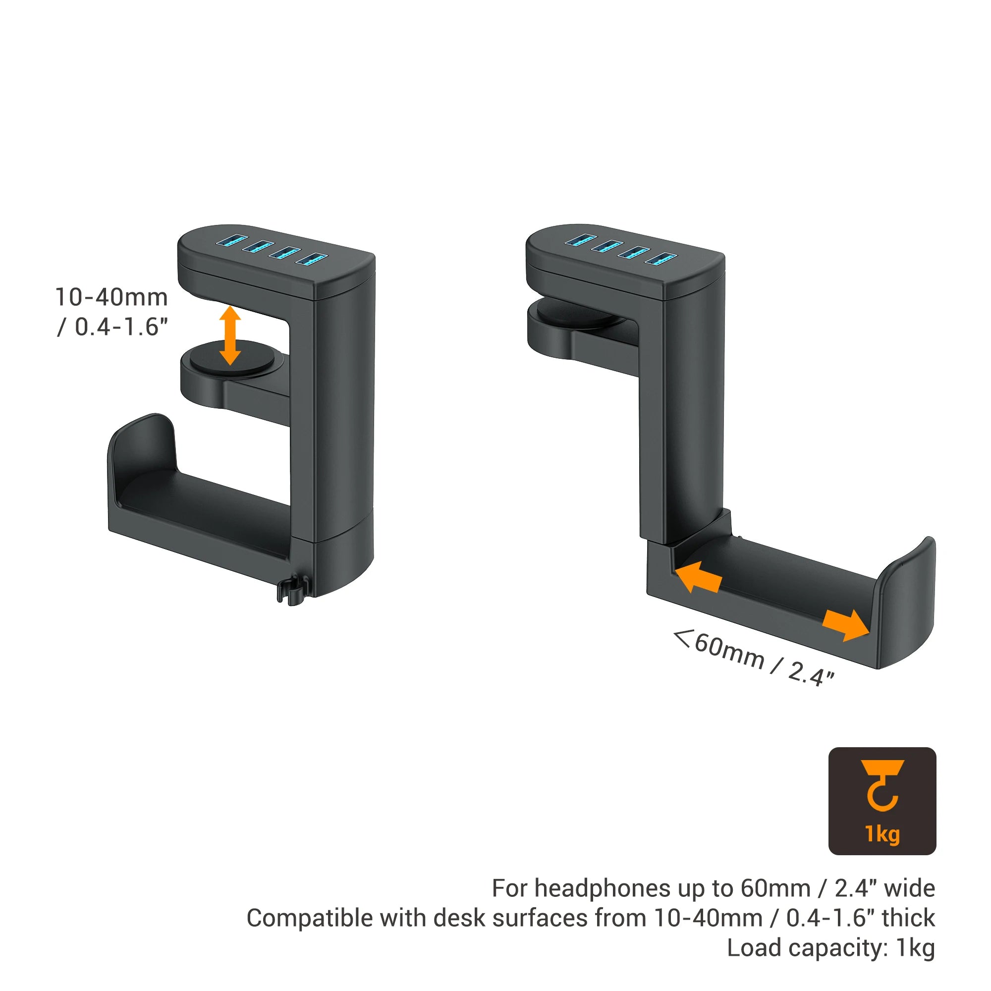 Headphone Bracket Swivel Mounted PC Gaming Headset Stand Holder Under Desk Hanger Hook Earphones Display Stand With USB Ports