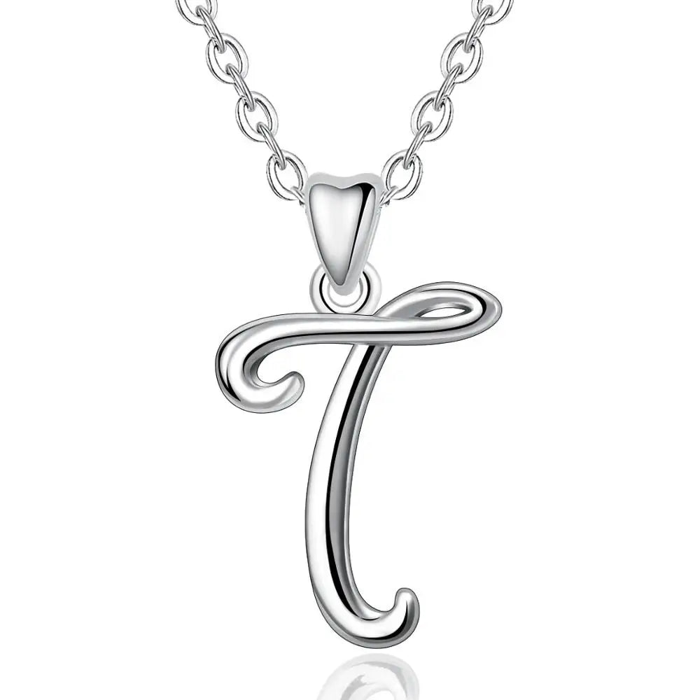 925 Sterling Silver Initial Letter Pendant Necklace