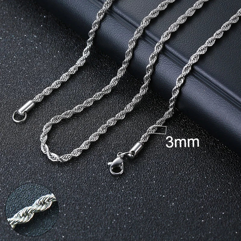 Stainless Steel Cuban Link and Rope Chain Necklace