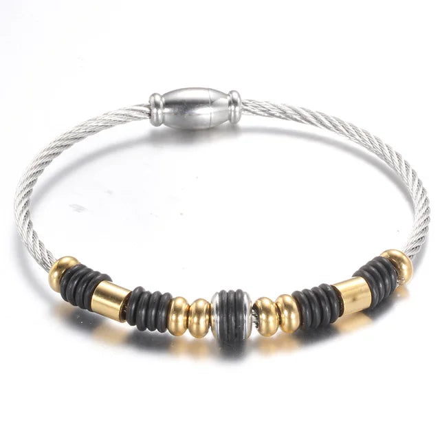 Leather Rope Stainless Steel Magnet Clasp Charm Bracelet Gold Silver