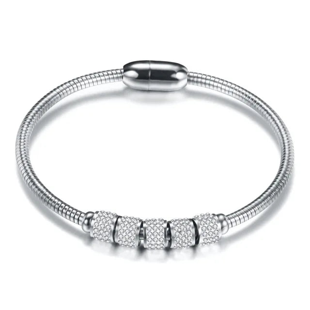 Leather Rope Stainless Steel Magnet Clasp Charm Bracelet Gold Silver