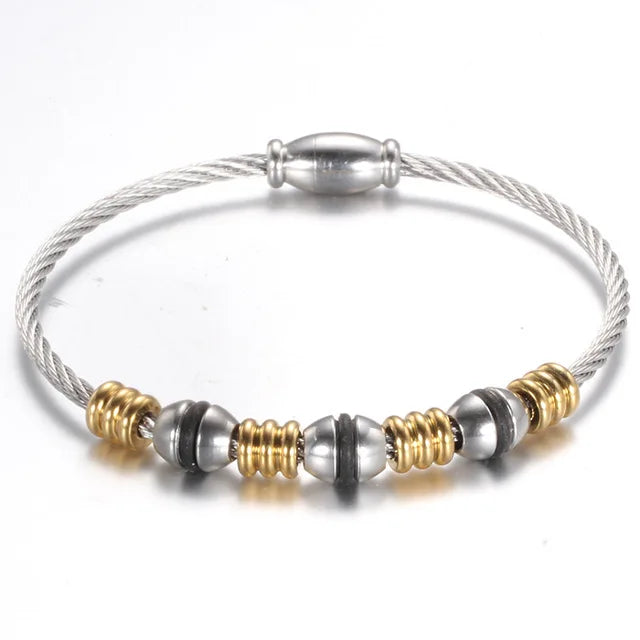 Leather Rope Stainless Steel Magnet Clasp Charm Bracelet Gold Silver
