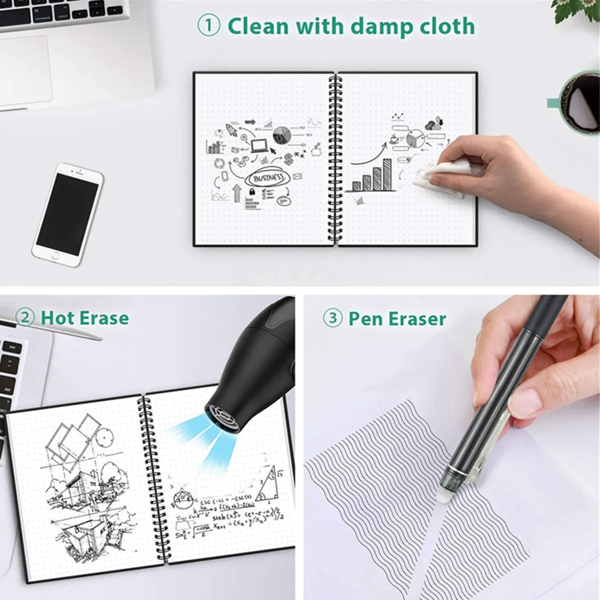 A4 smart reusable erasable notebook Spiral Notebook Paper Notepad Pocketbook Diary Journal Office School Drawing Gift