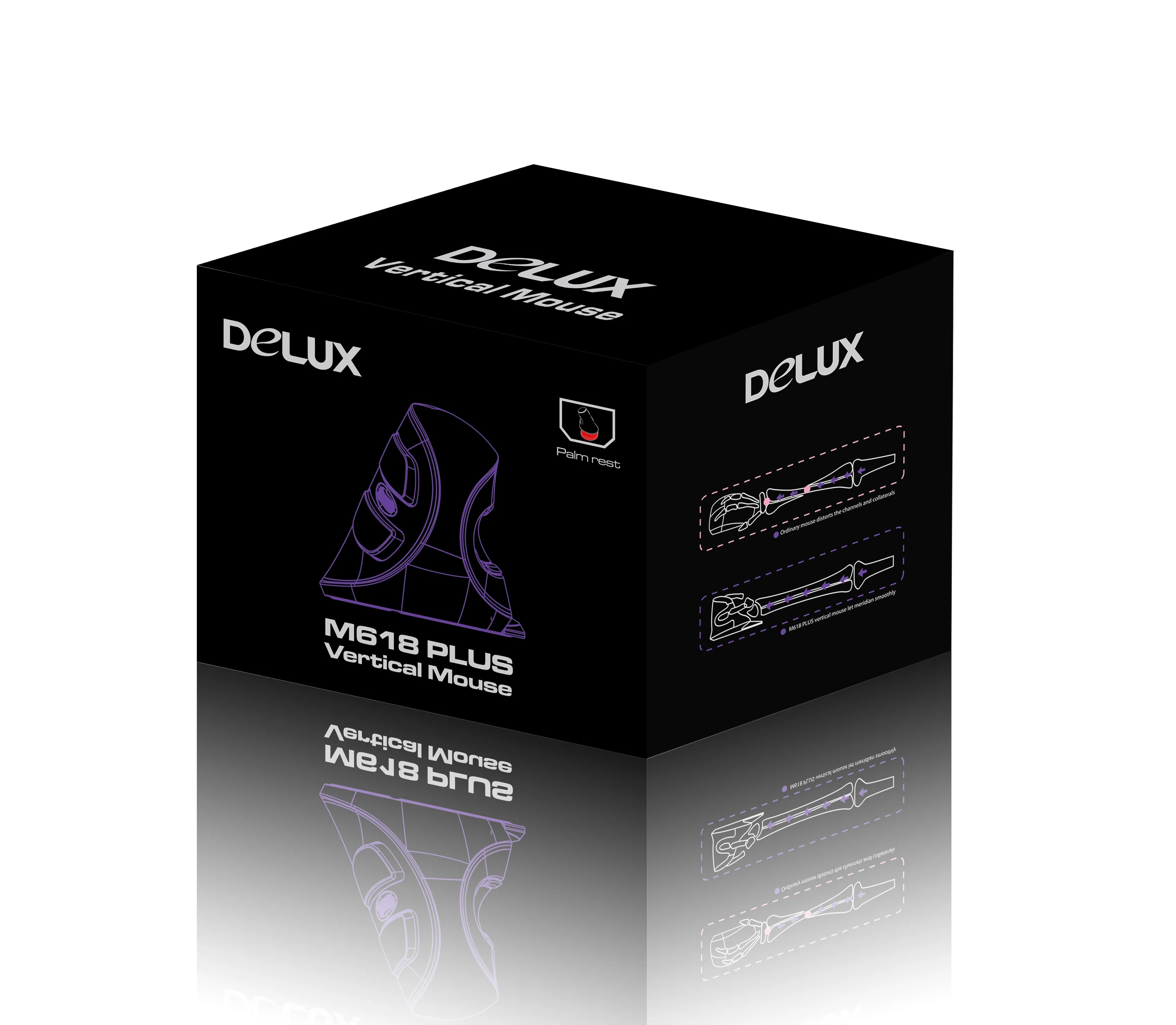 Delux M618 PLUS Ergonomics Vertical Gaming Mouse 6 Buttons 4000 DPI RGB Wired/Wireless Right Hand Mice For PC Laptop Computer